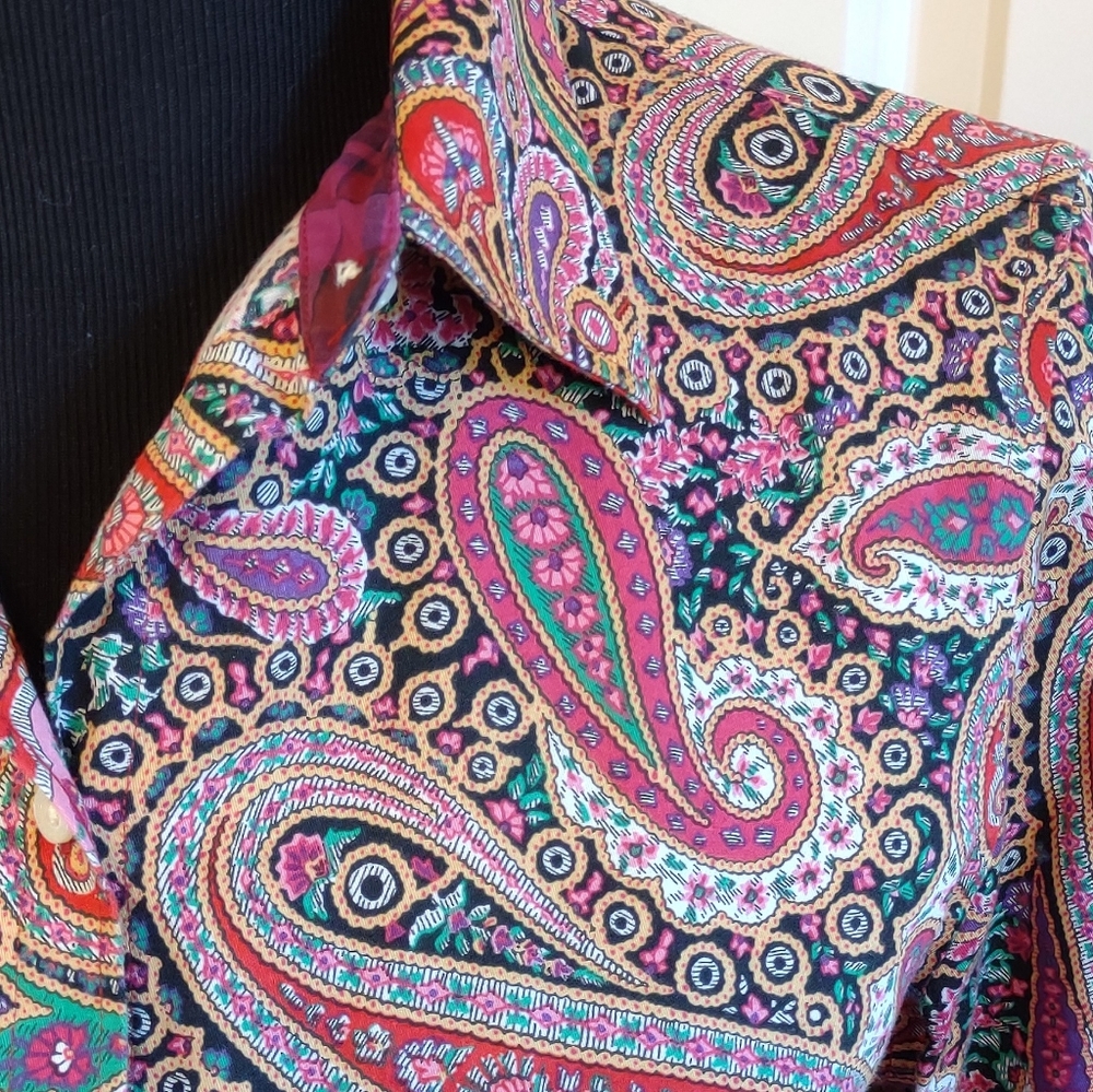 Chaps by Ralph Lauren Colorful Paisley No Iron Button Down Blouse EUC - Picture 2 of 8